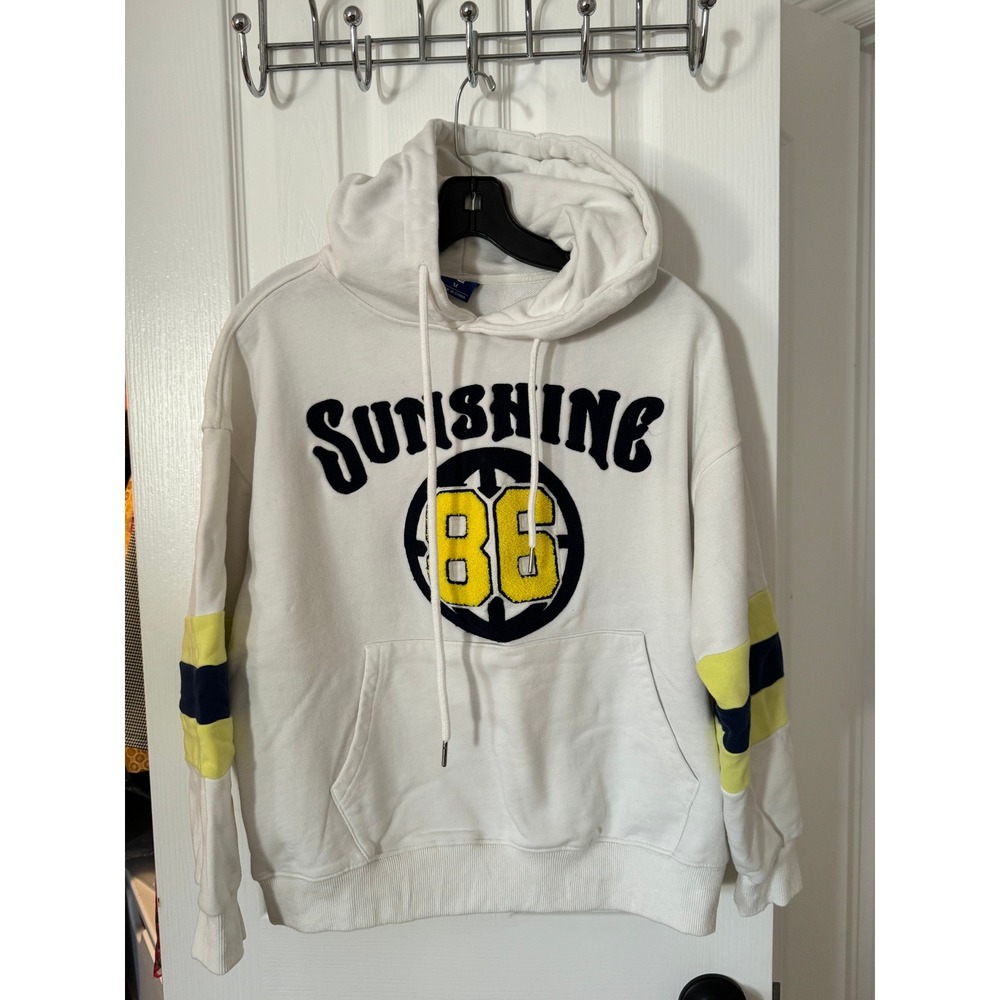 Sunshine 86 Pullover Hoodie White Yellow‎ Blue Block Casual Comfy Medium
